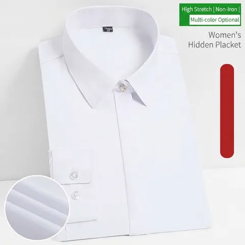 Women Slim Fit Long Sleeve Formal Shirt Business OL Stretch Non-Iron Office Blouse Hidden Placket Professional Work Top