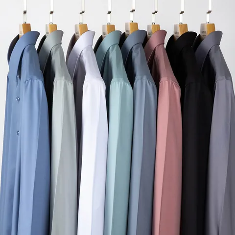 Mulberry Silk Blend Men Business Shirt Non-Iron Long Sleeve Slim Fit Solid Color Luxury Work Formal Office Casual Shirt