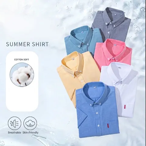 Men's Short Sleeve Oxford Shirt 100% Cotton Breathable Business Casual Button Down Solid Color Summer Top For Men