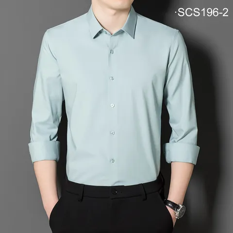 Mulberry Silk Blend Men Business Shirt Non-Iron Long Sleeve Slim Fit Solid Color Luxury Work Formal Office Casual Shirt