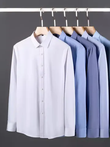 Men's Waterproof Stain Resistant Bamboo Fiber Stretch Shirt Business Casual Long Sleeve Non-Iron Button Down Solid Dress Shirt