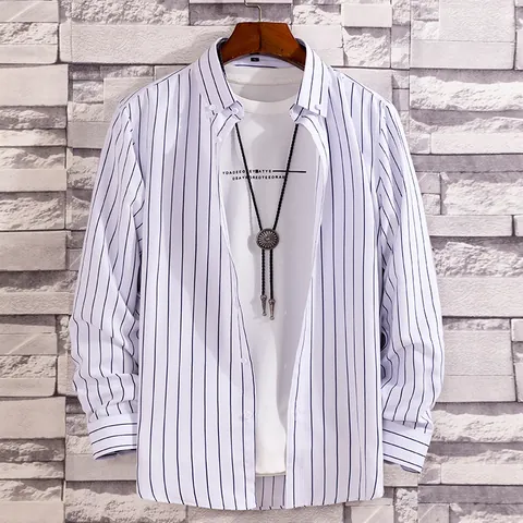 Men Fashion Striped Long Sleeve Shirt Slim Fit Pointed Collar Printed Casual Button Down Top For Nightclub Barber Work