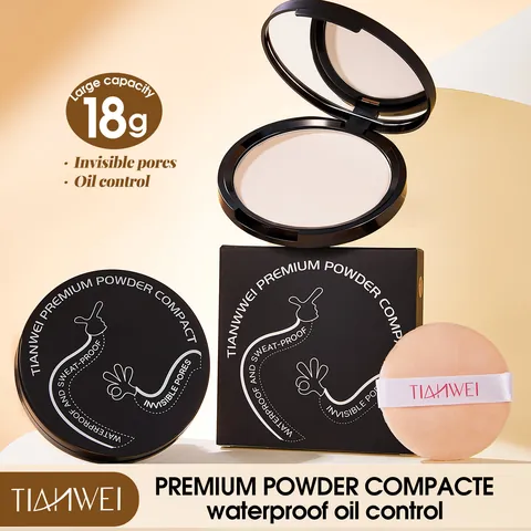 TIANWEI Professional Large Capacity Waterproof Oil Control Matte Pressed Powder Soft Focus Long Lasting Concealing Finishing Makeup Powder