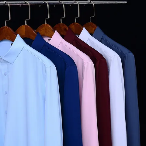 Men Business Thermal Shirt Fleece Lined Thickened Long Sleeve Formal Top Solid Color Slim Stretch Shirt For Winter