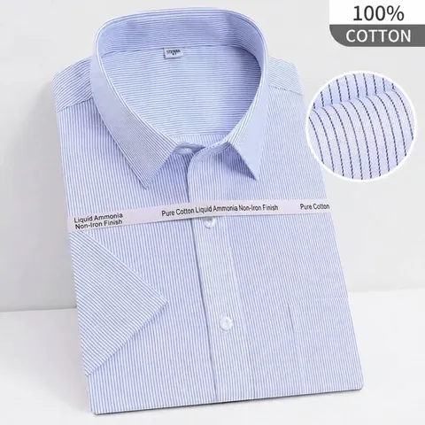 Men's 100% Cotton Short Sleeve Business Shirt Liquid Ammonia Non-Iron Wrinkle Resistant Regular Fit Formal Dress Shirt For Work Interview Professional Top