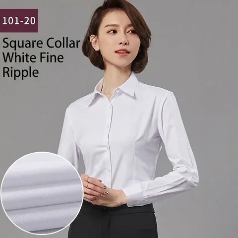 Women's Professional Long Sleeve Blouse Slim Fit Business Formal Work Shirt Cotton Blend Commuter OL Top For Interview