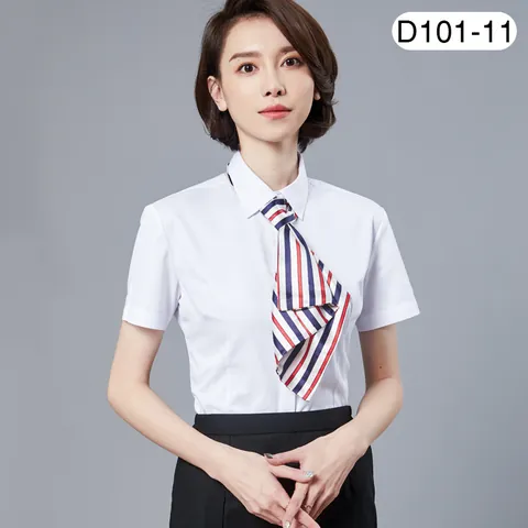 Blusa de Manga Corta para Mujer Mezcla de Algodón Camisa Profesional OL Ajuste Ceñido Ropa de Negocios Top de Oficina