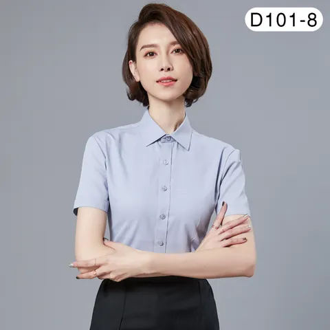 Blusa de Manga Corta para Mujer Mezcla de Algodón Camisa Profesional OL Ajuste Ceñido Ropa de Negocios Top de Oficina