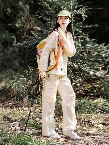 Dames Zonbescherming Kleding Set UPF 50 Plus UV-Bestendig Nylon Jas Met Capuchon En Cargo Broek Outdoor Wandelen Hardlopen Top En Bottom