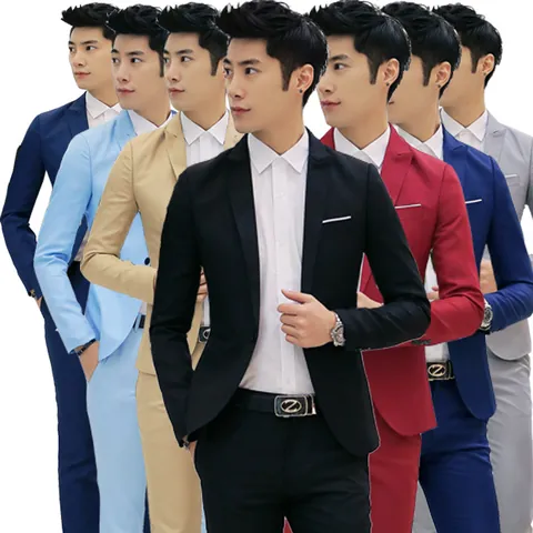 Completo da Uomo Casual Vestibilità Slim Sopra E Sotto Stile Coreano Revers a Dente Monopetto Tinta Unita Fibra di Acetato Misto Cotone Blazer E Pantaloni