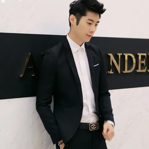 Completo da Uomo Casual Vestibilità Slim Sopra E Sotto Stile Coreano Revers a Dente Monopetto Tinta Unita Fibra di Acetato Misto Cotone Blazer E Pantaloni