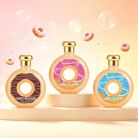 Profumo Donna Gourmand Dolce a Forma di Ciambella Bottiglia in Vetro Satinato Fragranza Caramella a Lunga Durata Body Mist Regalo