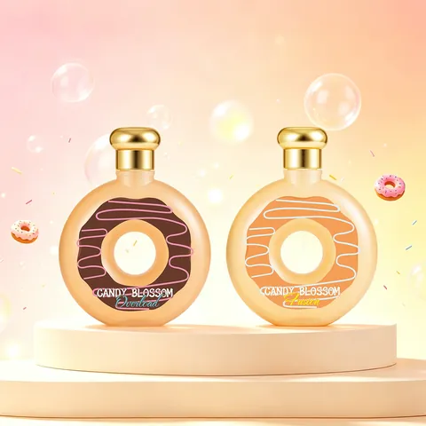 Profumo Donna Gourmand Dolce a Forma di Ciambella Bottiglia in Vetro Satinato Fragranza Caramella a Lunga Durata Body Mist Regalo