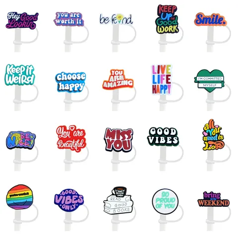 Motivational Quotes Silicone Straw Covers Reusable PVC Dustproof Cap for 8-10mm Straws Decorative Drinking Accessories for Party Gift