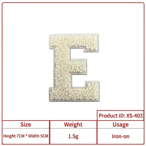 Chenille White Letter Patches Alphabet Towel Embroidered Iron On Applique For Clothing Jacket Hat Bag Shoes DIY Decoration