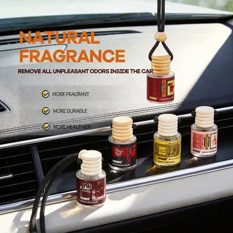 FORMBO Désodorisant de Voiture Pendentif Bouteille en Verre avec Bouchon en Bois Parfum Naturel Huile Essentielle Longue Durée