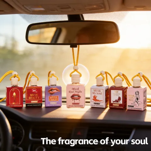FORMBO Muschio Profumo per Auto Bottiglia di Vetro Sospesa Coperchio in Legno Deodorante per Interni Auto Ornamento Appeso