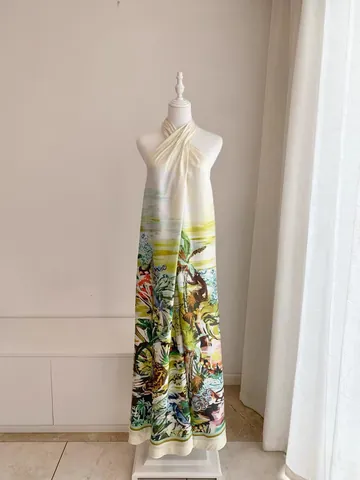 Vestido Maxi Halter para Mujer Estampado Selva Tropical Holgado Sin Mangas Espalda al Aire Mezcla Algodón Lino Vacaciones Resort