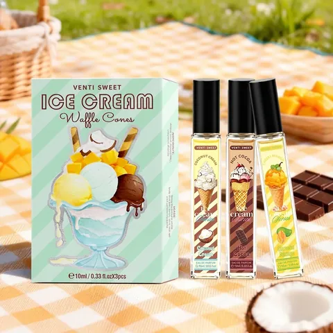 VENTI SWEET Ice Cream Series Neutral Perfume Set 3pcs 10ml Long Lasting Portable Body Spray Eau De Parfum Fragrance Gift