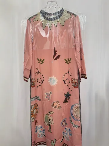 Elegante Chinese Stijl Katoen Linnen Jacquard Bedrukte Maxi Jurk Voor Dames Retro Abstract Patroon Ronde Hals Losse Lange Mouw Jurk