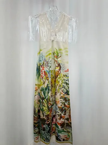 Vestido Maxi Halter para Mujer Estampado Selva Tropical Holgado Sin Mangas Espalda al Aire Mezcla Algodón Lino Vacaciones Resort