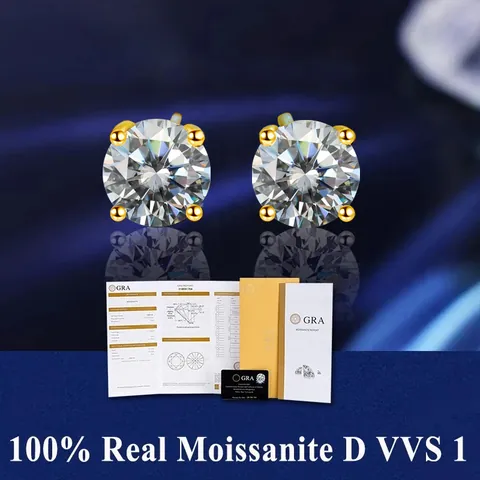 Classic Round Cut Moissanite Stud Earrings With 925 Sterling Silver Earring Post GRA Certified Elegant Jewelry For Women Men
