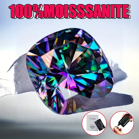 Regenboog Groene Kussenvormige Slijpvorm Moissaniet Losse Steen Met GRA Certificaat Vierkant Regenboog Vuur Moissaniet Voor DIY Sieraden