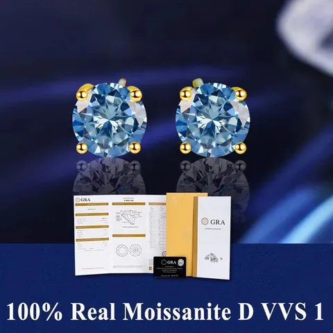 Κλασικά Σκουλαρίκια Καρφωτά Moissanite Στρογγυλής Κοπής Με Καρφίτσα Ασήμι 925 Πιστοποιημένο GRA Κομψό Κόσμημα για Γυναίκες