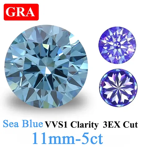 Moissanita Azul Mar Piedra Suelta Redonda VVS1 Corte Excelente Piedra Preciosa Brillante Centelleante para Joyería Certificado GRA