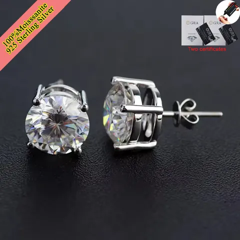 Luxury 1ct Moissanite Stud Earrings For Women 925 Sterling Silver D Color VVS1 Four-Claw GRA Round Cut Diamond Ear Studs Wedding Birthday Jewelry Gift