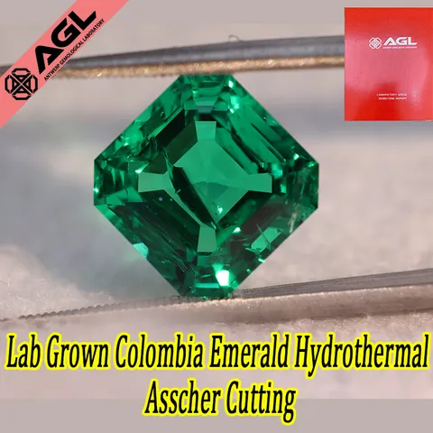 Smeraldo Verde Colombiano Coltivato in Laboratorio Idrotermale Pietra Preziosa Sciolta Taglio Asscher Quadrato Smeraldo Sintetico Certificato AGL
