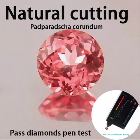 Gema Suelta de Corindón Padparadscha Facetada Redonda Para Fabricación de Joyería Piedra Rosa Naranja Pasa Prueba de Pluma de Diamante