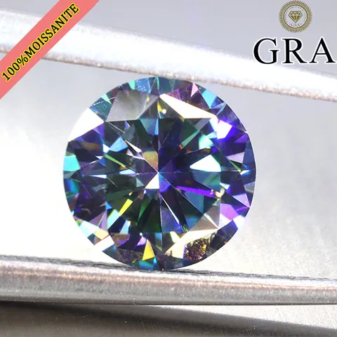 Rainbow Purple Moissanite Round Brilliant Cut Lab Created GRA Certified Loose Stone For Jewelry Making Wedding Gift