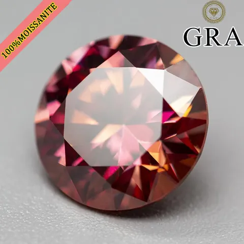 Colorful Red Moissanite Loose Stone Round Brilliant Cut VVS Clarity Diamond Tester Passed With GRA Certificate Red Gemstone
