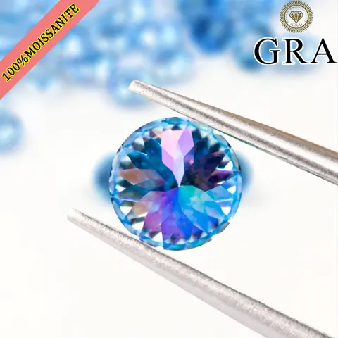 Ice Blue Στρογγυλός Μοϊσανίτης Ακατέργαστος 100 Εδρών Με Πιστοποιητικό GRA Εργαστηριακός Πολύτιμος Λίθος για Κοσμήματα