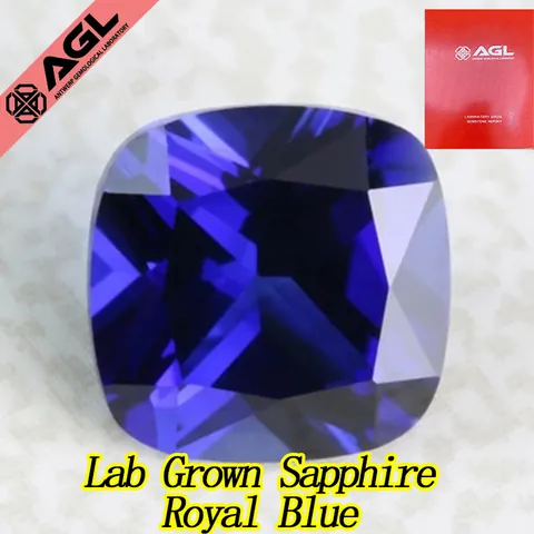 Saphir de Laboratoire Pierre Gemme Non Sertie Bleu Royal Taille Coussin Matériau de Joaillerie Certificat AGL Optionnel