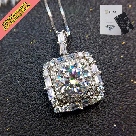 Lussuosa Collana con Ciondolo in Argento Sterling 925 Moissanite Con Certificato GRA Collana Halo Quadrata Taglio Princess per Gioielli Donna
