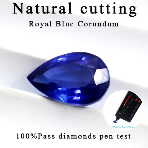 Piedra Suelta de Corindón Azul Real de Corte Natural Forma de Pera Gota para Accesorios de Fabricación de Joyas Bricolaje