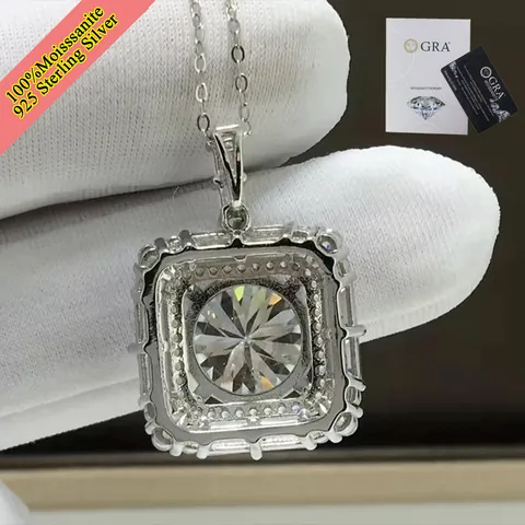 Lussuosa Collana con Ciondolo in Argento Sterling 925 Moissanite Con Certificato GRA Collana Halo Quadrata Taglio Princess per Gioielli Donna