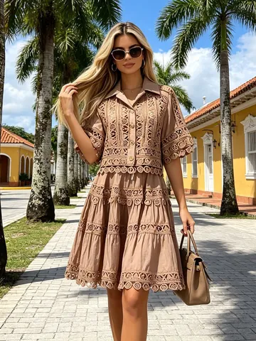 Completo Due Pezzi da Donna in Pizzo Ricamato Elegante Top And Bottom Camicia Gonna a Balze Vacanza Estiva Abbigliamento Spiaggia