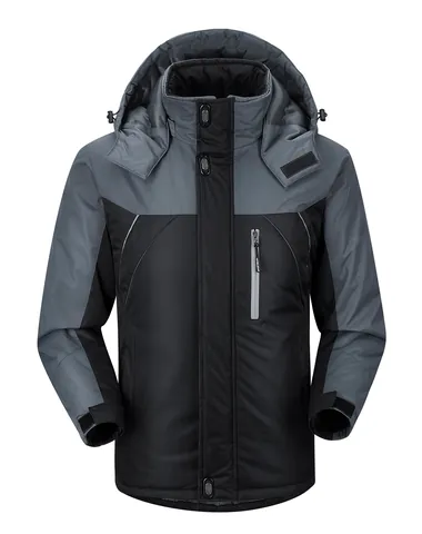 Chaqueta de Montaña para Hombre Engrosada con Forro Polar Invierno Color de Contraste con Capucha Cortavientos Exterior Top Holgada