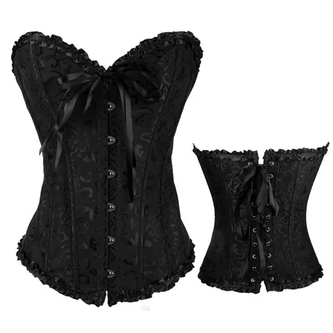 Corsetto Vintage da Donna in Jacquard Stringato Body Shaper Bustino con Volant e Fiocco