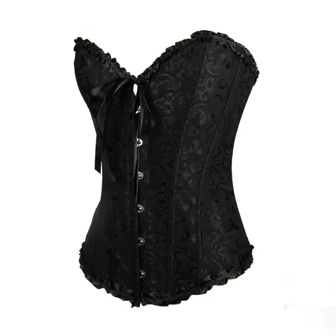 Corsetto Vintage da Donna in Jacquard Stringato Body Shaper Bustino con Volant e Fiocco