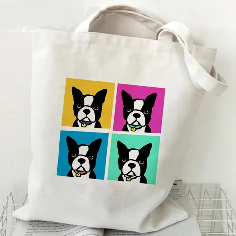 Borsa Tote da Donna in Tela con Stampa Bulldog Francese Stile Harajuku Borsa a Spalla Artistica Pop Art Frenchie Shopper Quotidiana