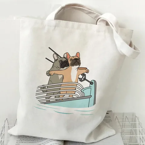 Borsa Tote da Donna in Tela con Stampa Bulldog Francese Stile Harajuku Borsa a Spalla Artistica Pop Art Frenchie Shopper Quotidiana