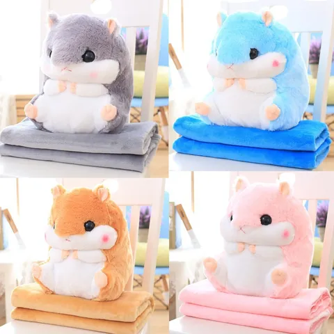 3-In-1 Cartoon Hamster Capybara Plush Pillow Blanket Combo Soft Faux Fur Throw Blanket For Office Nap Travel Sofa Home Decor