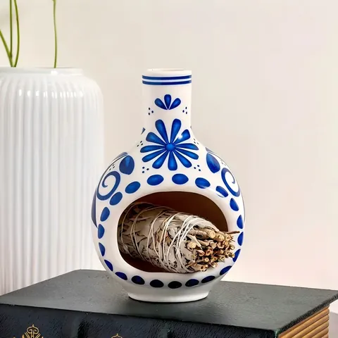 Blue And White Ceramic Aromatherapy Incense Burner Palo Santo Wood Holder For Meditation Yoga Home Decor Zen Style Burner