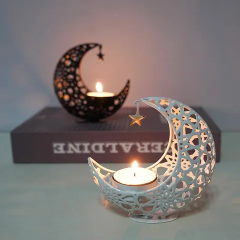 Iron Moon Candle Holder Middle Eastern Hollow Star Pendant Ramadan Eid Mubarak Decoration Desktop Tealight Holder Ornament