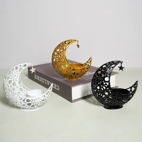 Iron Moon Candle Holder Middle Eastern Hollow Star Pendant Ramadan Eid Mubarak Decoration Desktop Tealight Holder Ornament