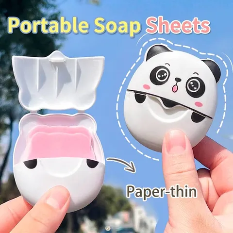Panda Portable Soap Paper Sheets Travel Hand Wash Disposable Mini Soap Flakes With Plastic Case Outdoor Camping Cleaning Supplies